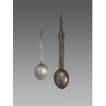 TWO LARGE CAMBODIAN SILVER SPOONS