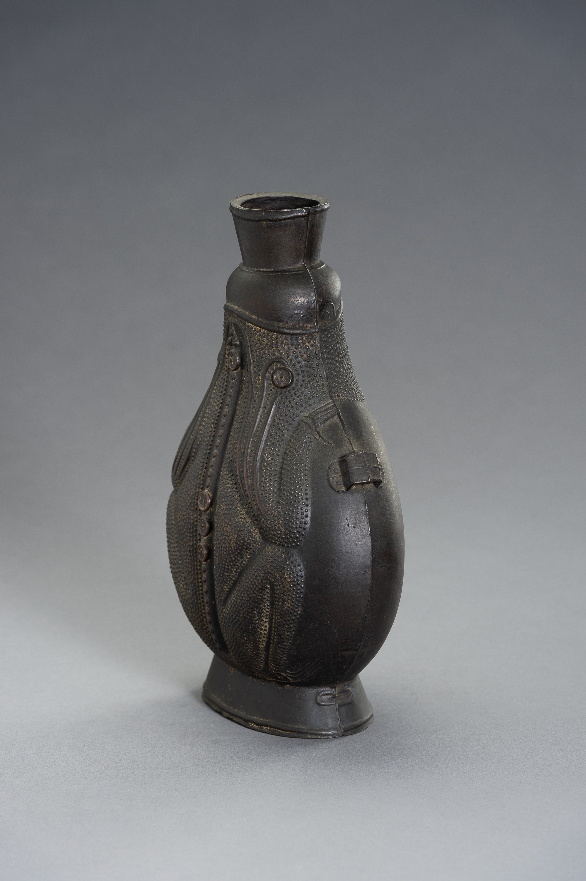 A REMARKABLE BRONZE TOAD FLASK - Image 5 of 13