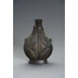 A REMARKABLE BRONZE TOAD FLASK