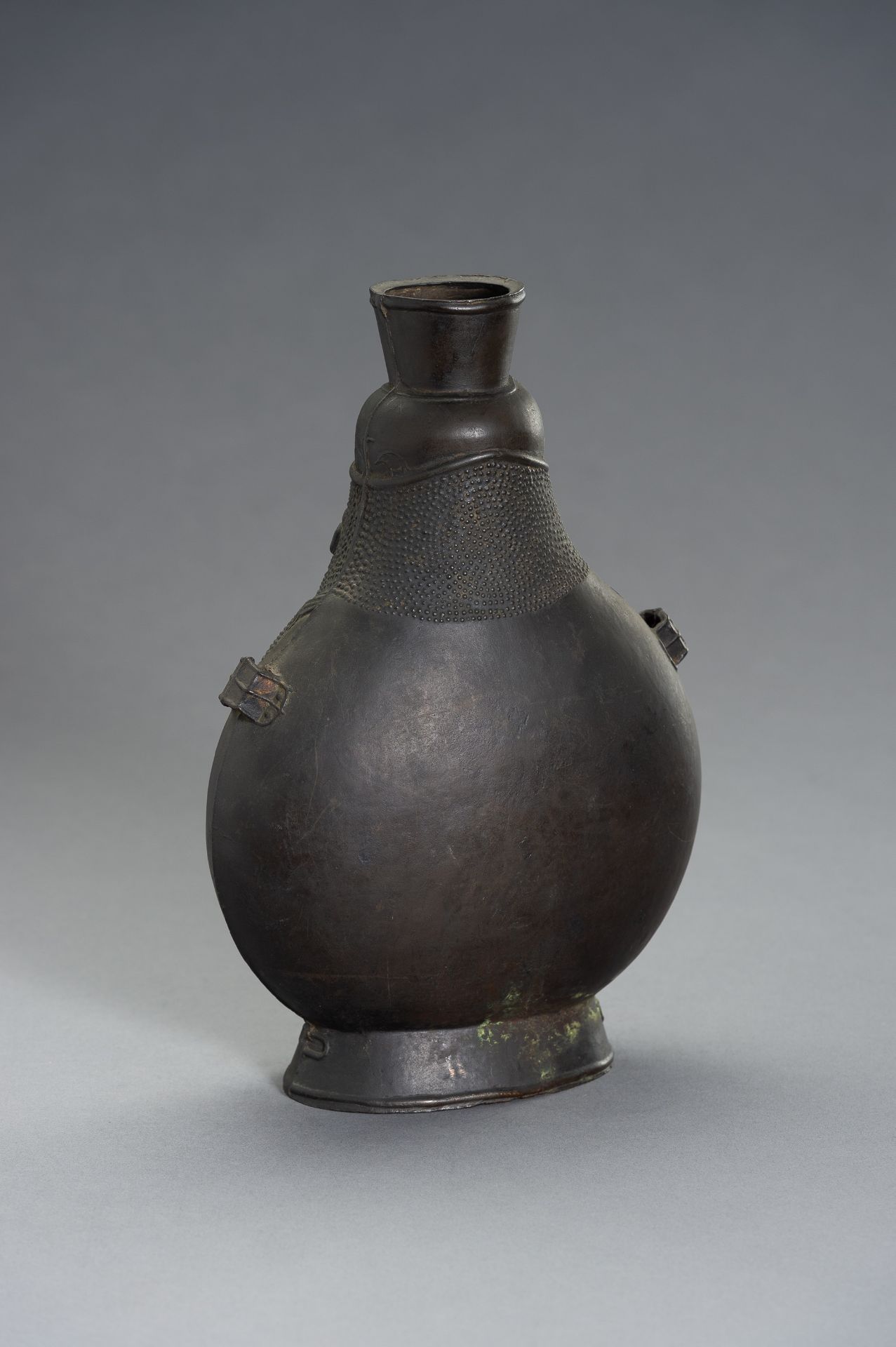 A REMARKABLE BRONZE TOAD FLASK - Image 8 of 13