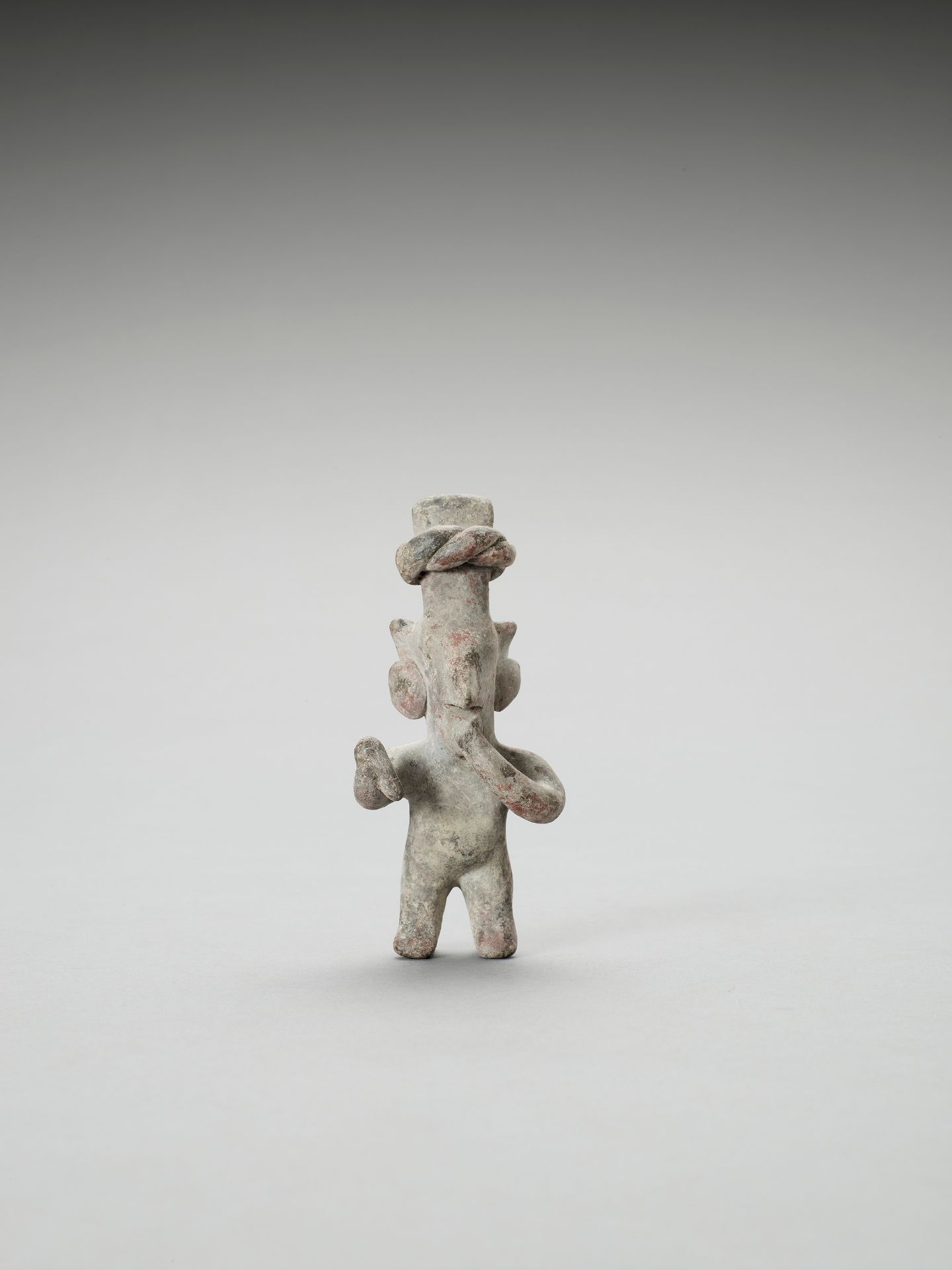 PRE-COLUMBIAN FIGURE OF A CONCERNED MAN - Image 2 of 6