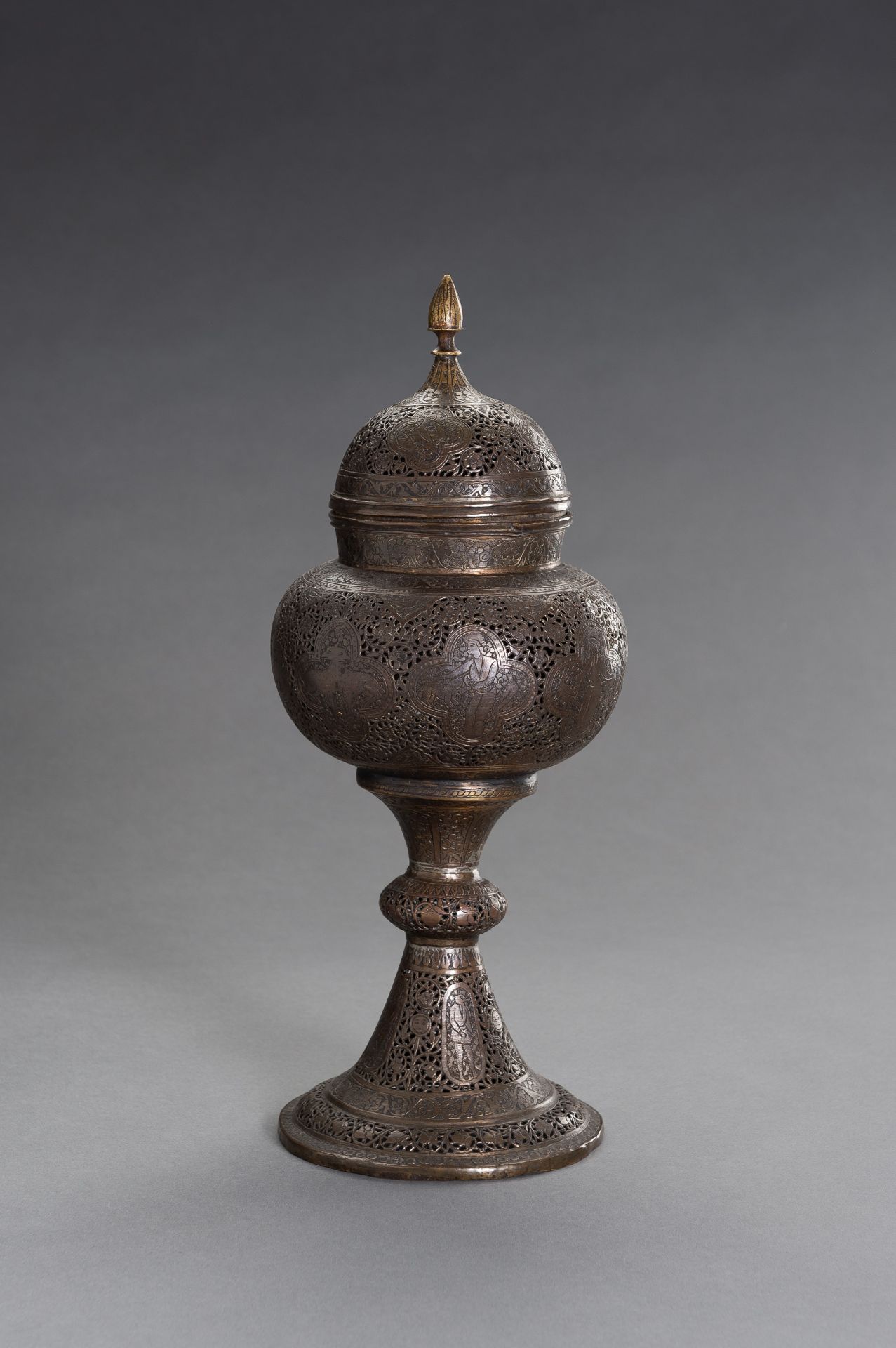 A LARGE INDO-PERSIAN METAL INCENSE BURNER