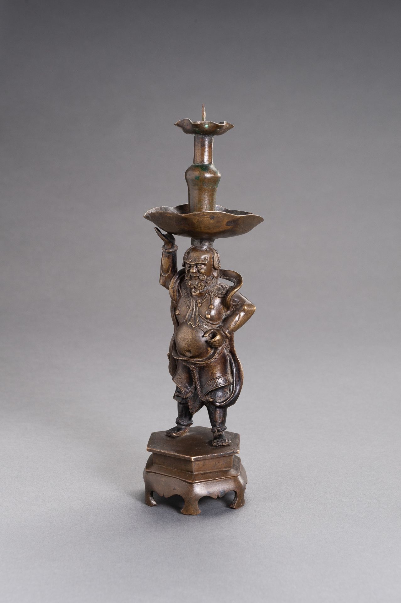 A BRONZE 'FOREIGNER' CANDLESTICK - Image 2 of 7