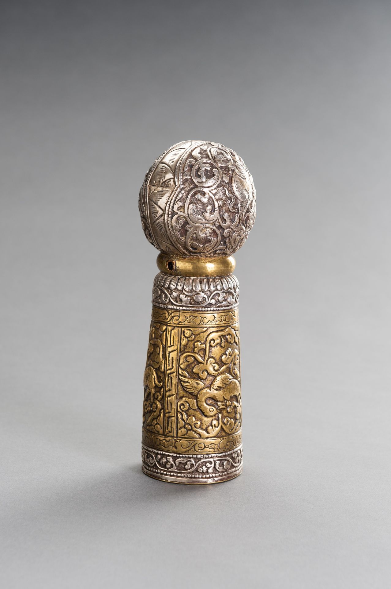 A VERY LARGE SILVER AND BRASS REPOUSSE SEAL - Image 3 of 10