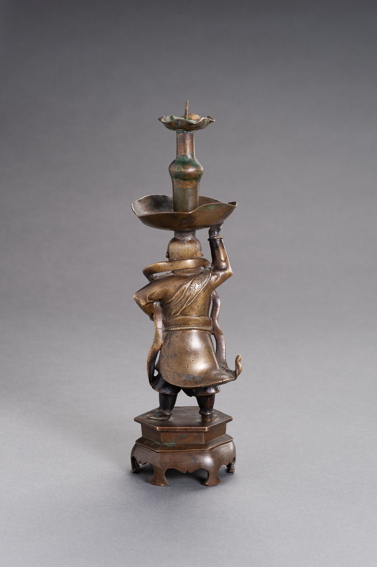 A BRONZE 'FOREIGNER' CANDLESTICK - Image 6 of 7