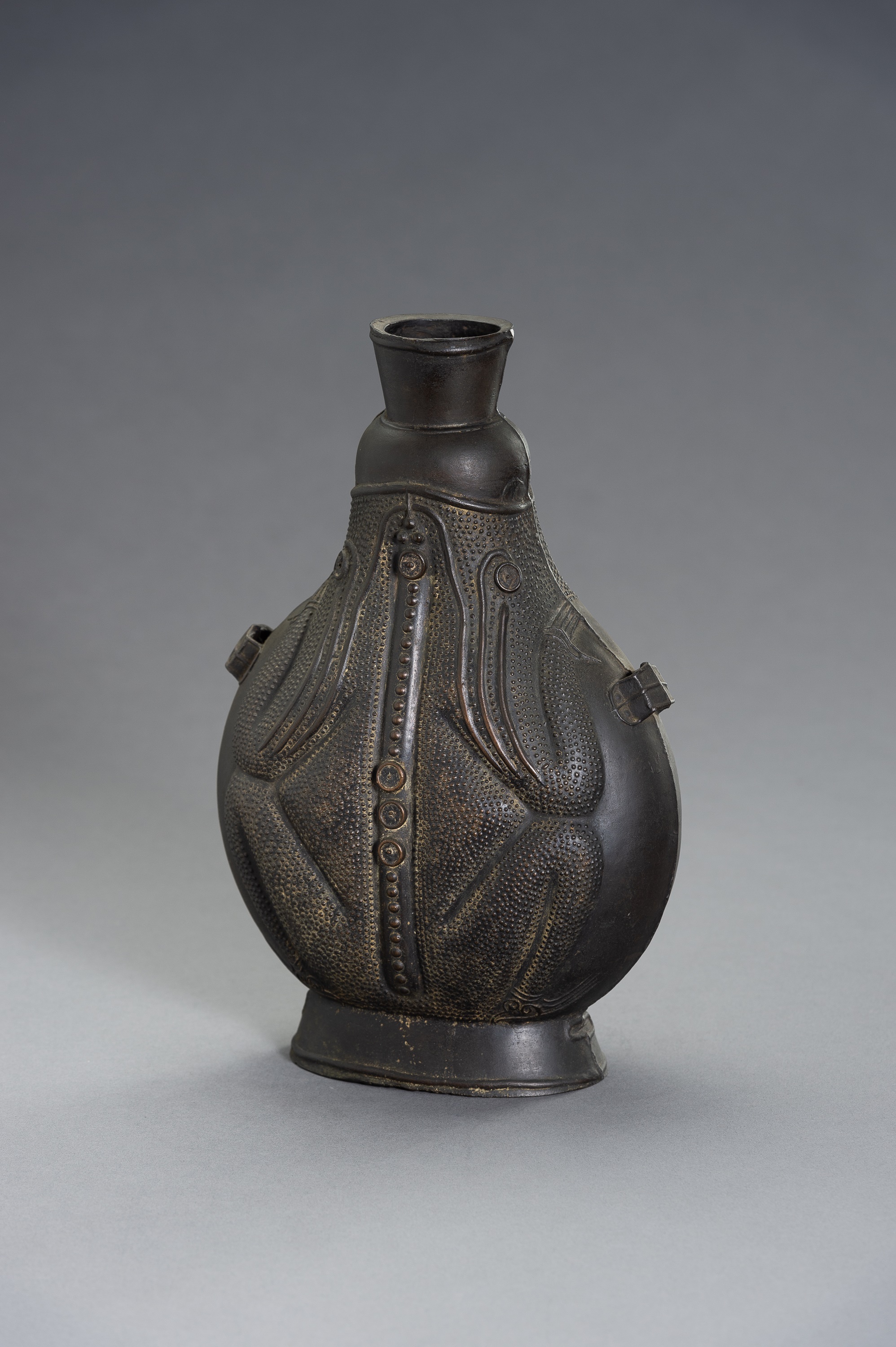 A REMARKABLE BRONZE TOAD FLASK - Image 2 of 13