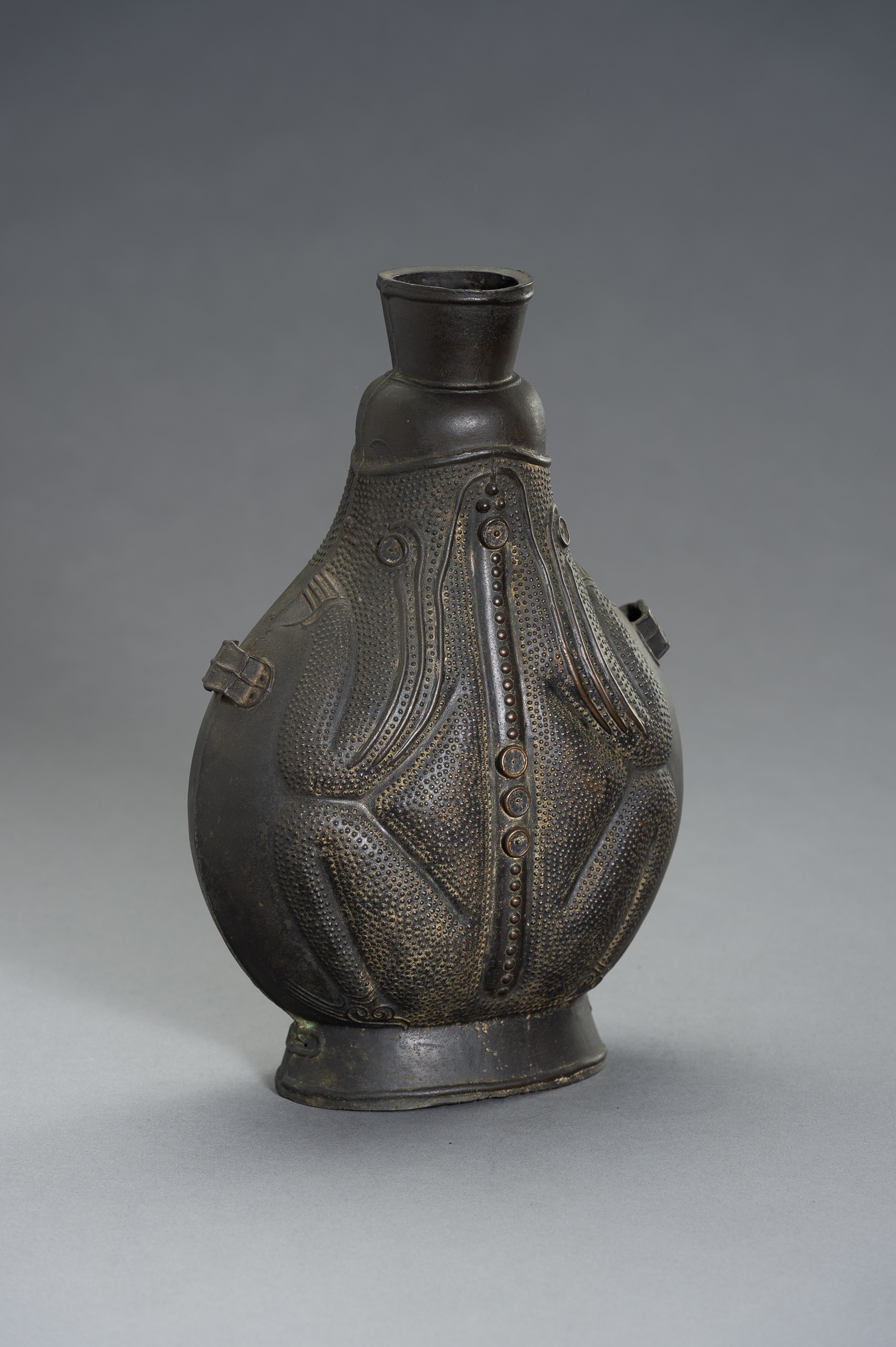 A REMARKABLE BRONZE TOAD FLASK - Image 7 of 13