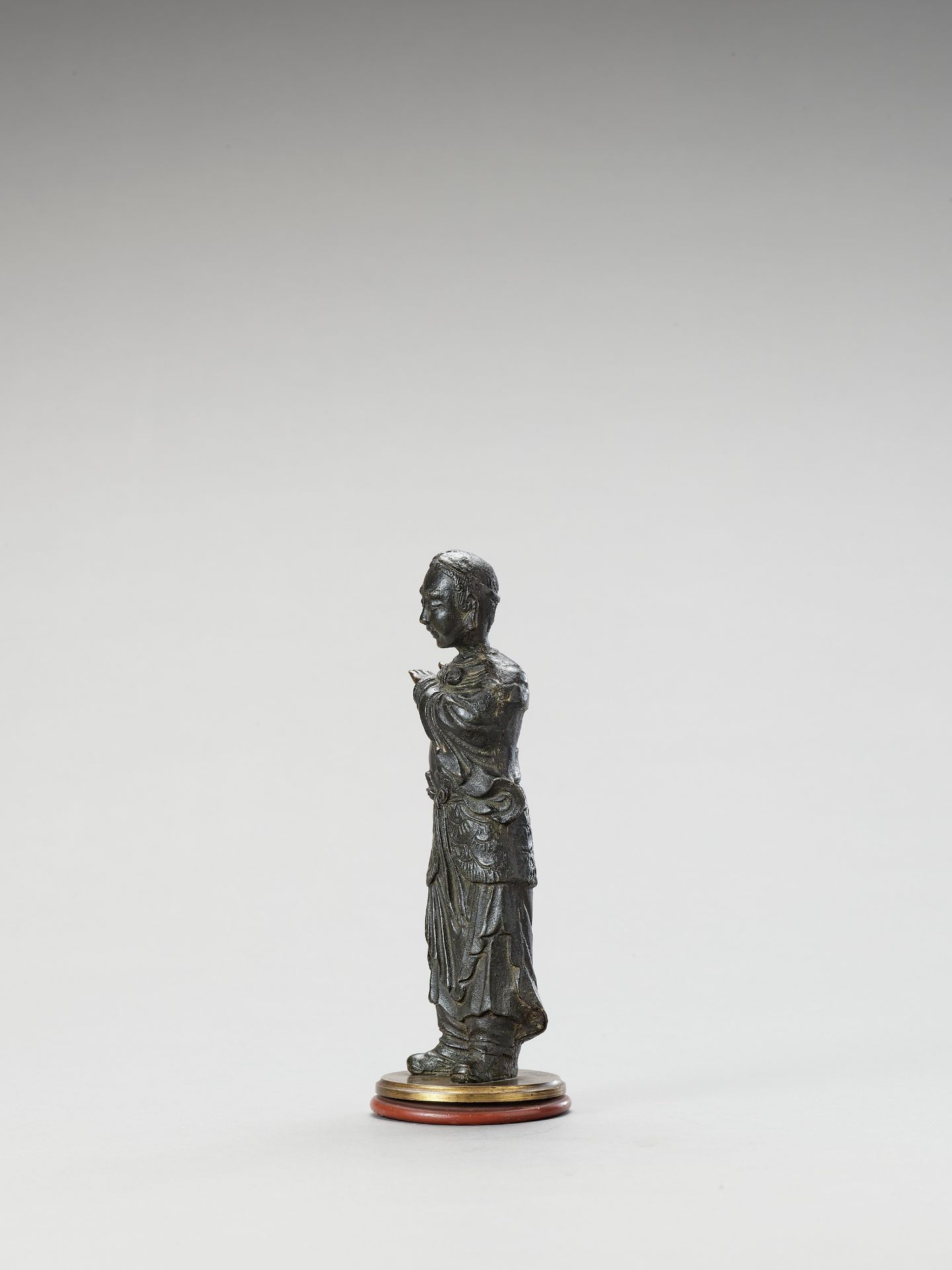 A BRONZE FIGURE OF A LUOHAN, MING - Image 2 of 5