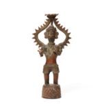 A BASTAR BRONZE OF A GODDESS WITH TRIDENT AND PLAQUE