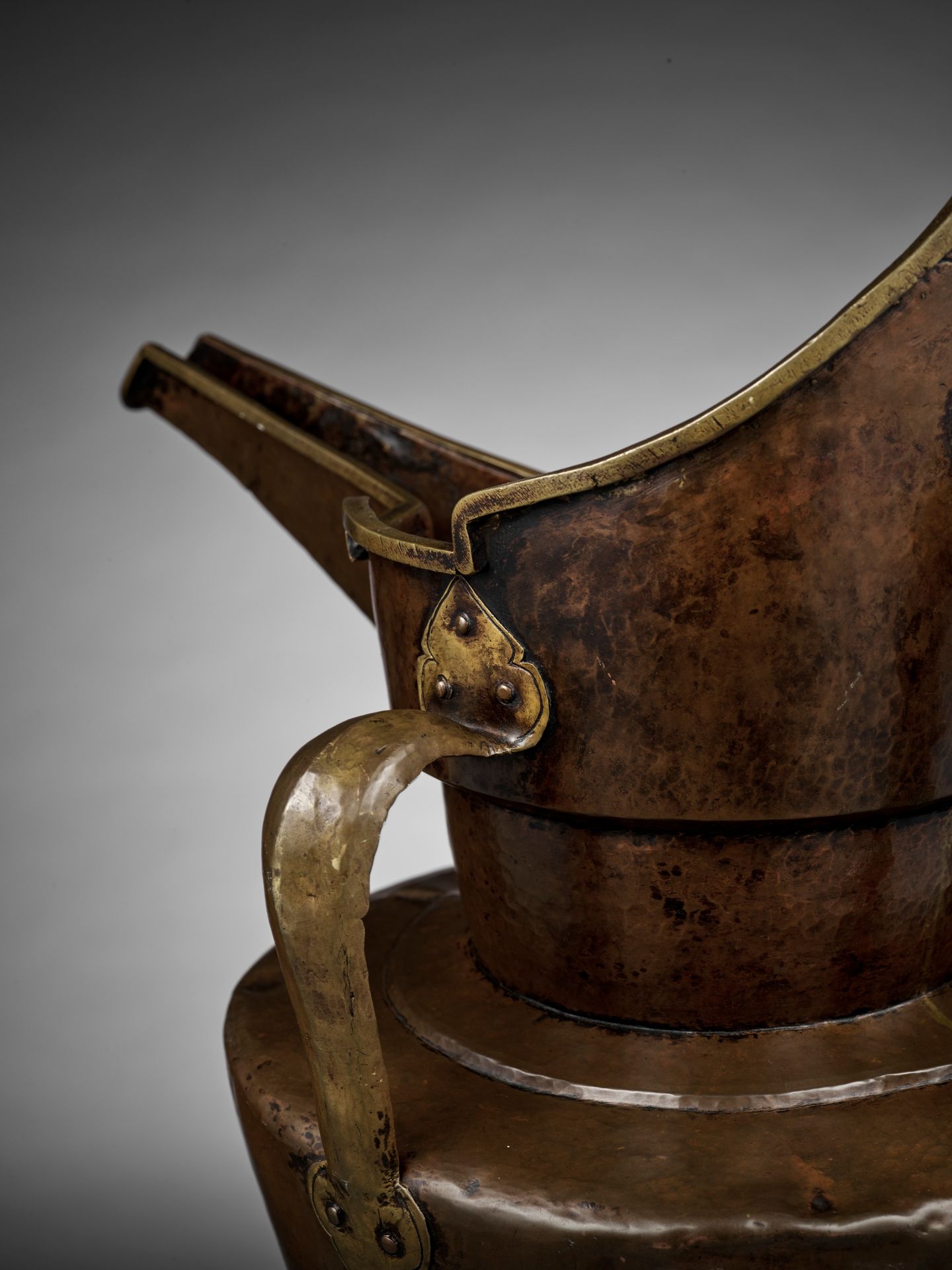 A TIBETAN-CHINESE PARCEL-GILT BRONZE 'MONK'S CAP' EWER, SENGMAOHU - Image 2 of 17