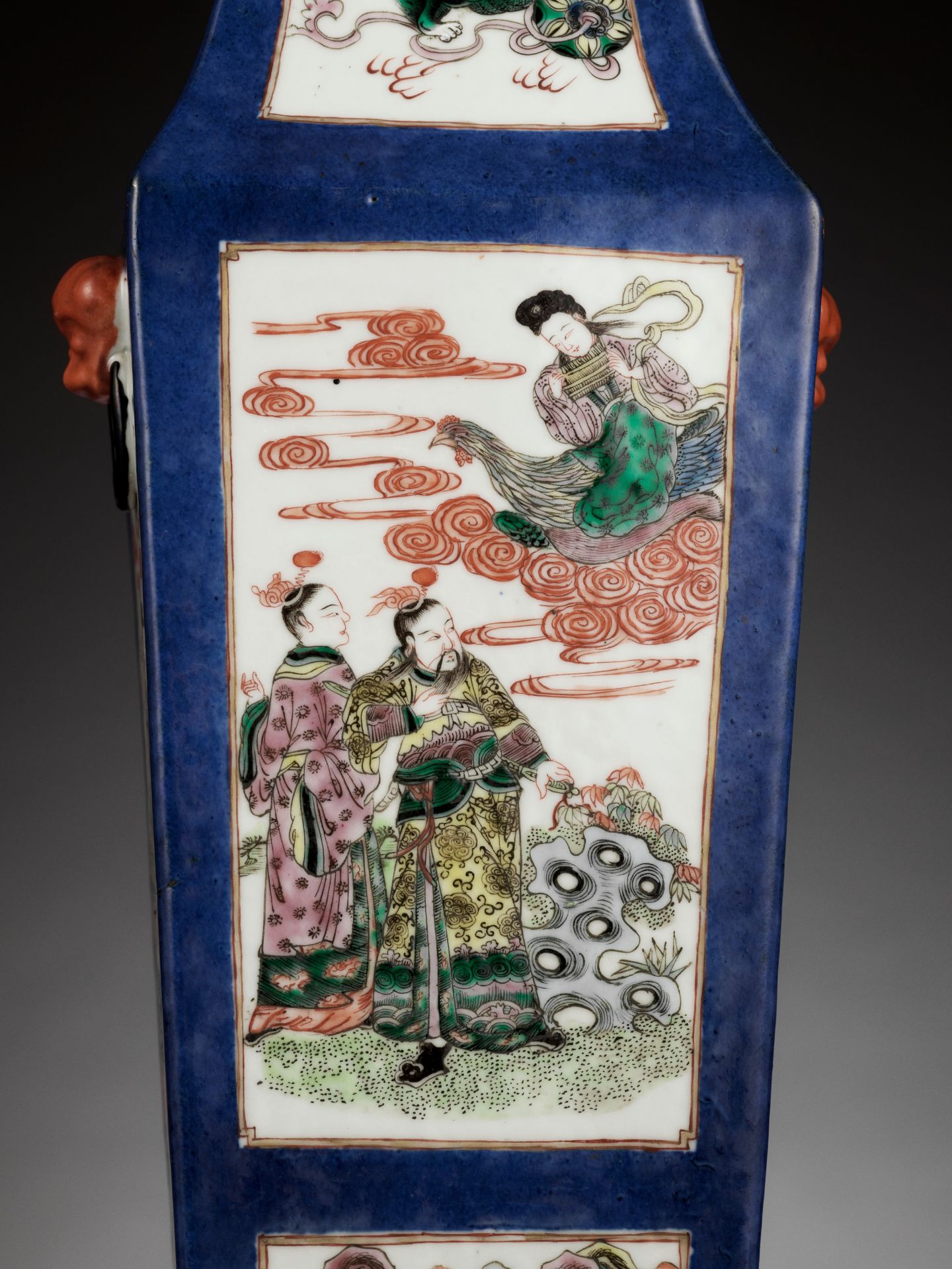 A POWDER BLUE-GROUND FAMILLE VERTE SQUARE BALUSTER VASE, LATE QING DYNASTY - Image 2 of 10