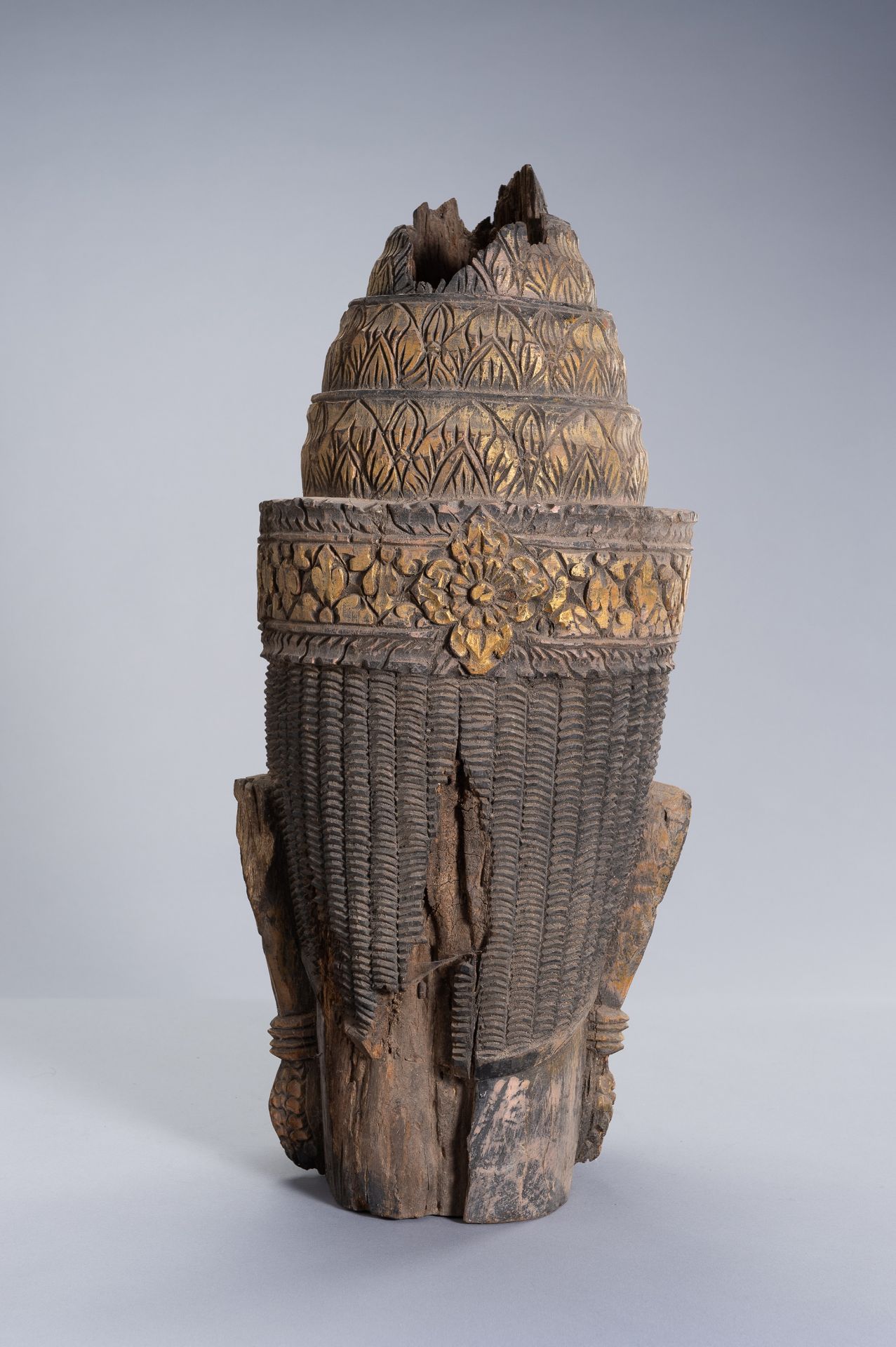 A LARGE WOOD HEAD OF BUDDHA - Image 6 of 7