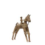 A BASTAR BRONZE WARRIOR WITH A LONG SWORD ON HORSEBACK