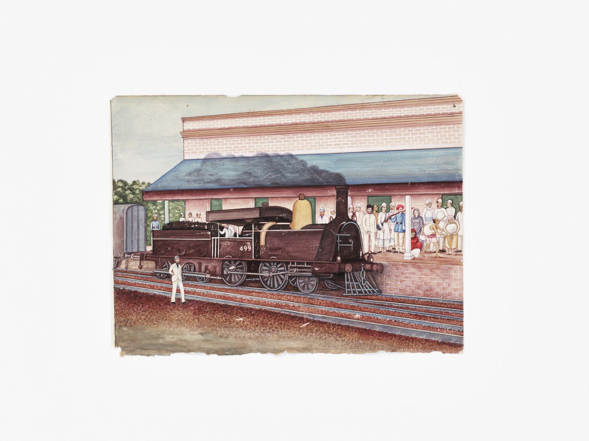 AN INDIAN COMPANY SCHOOL PAINTING OF A RAILWAY STATION