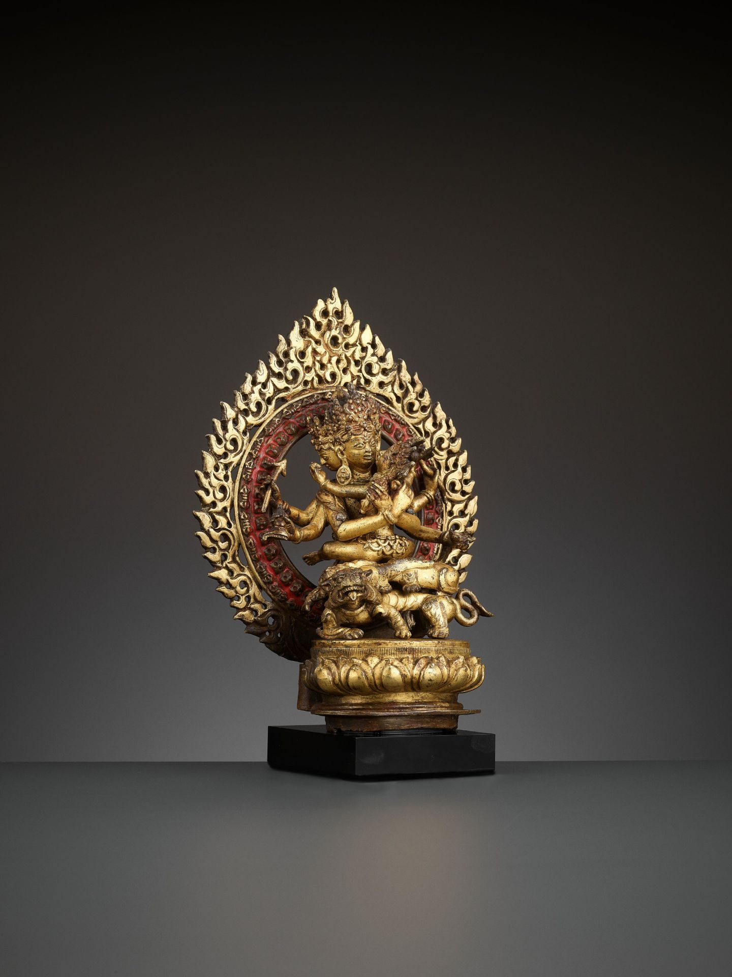 A GILT-BRONZE FIGURE OF GUHYASAMAJA IN A GILT-BRONZE SHRINE - Image 7 of 12