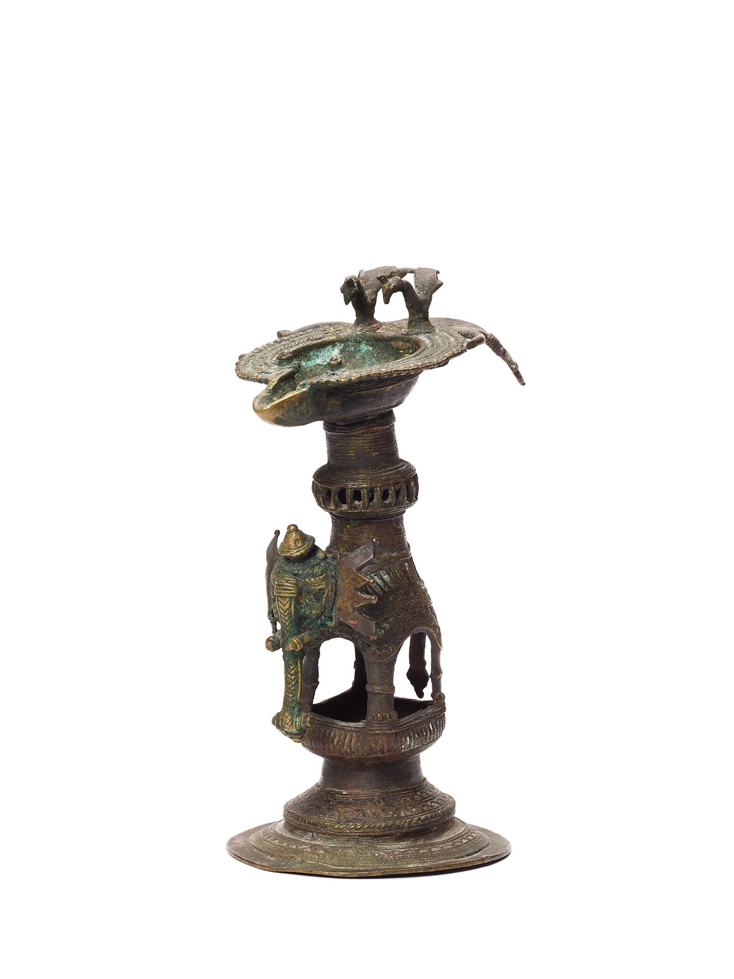 A RARE BASTAR BRONZE ELEPHANT BASE OIL LAMP