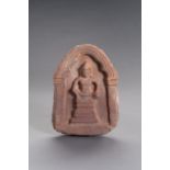 A KHMER SANDSTONE VOTIVE PLAQUE OF BUDDHA