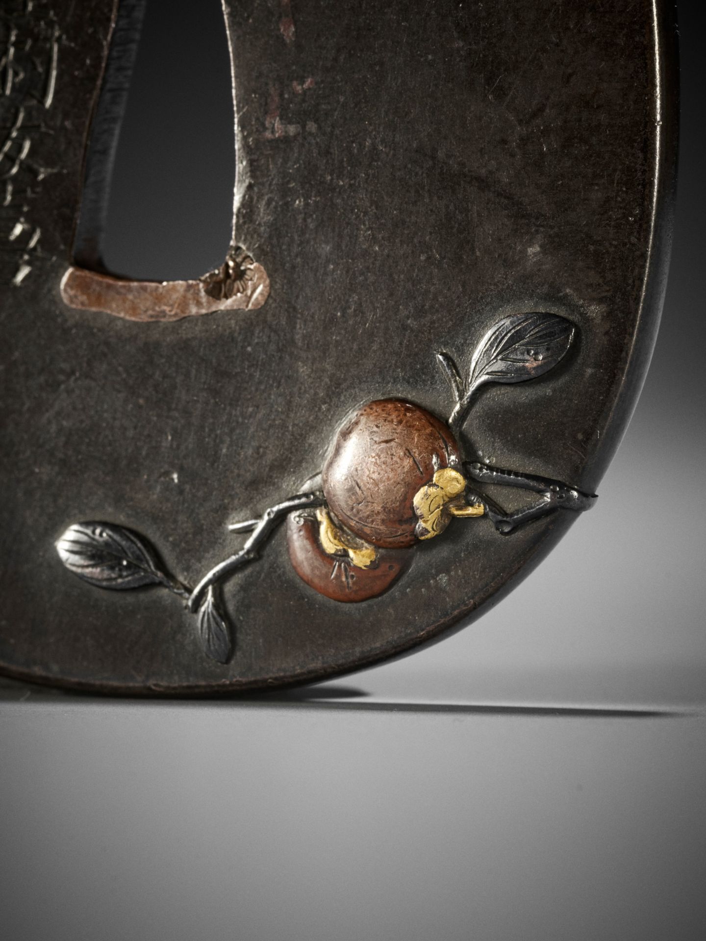 NOMURA YUKI: A SHIBUICHI TSUBA WITH BIRD AND PERSIMMONS - Image 4 of 4