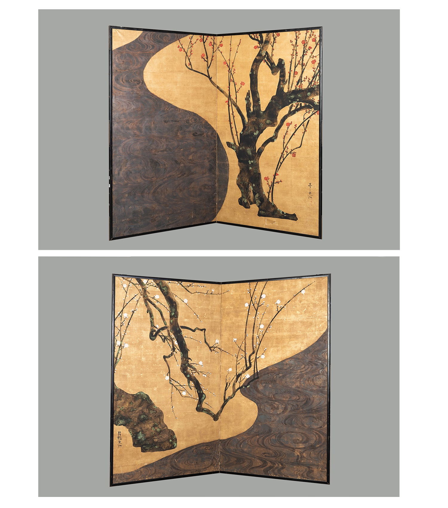 A PAIR OF TWO-PANEL BYOBU FOLDING SCREENS AFTER OGATA KORIN