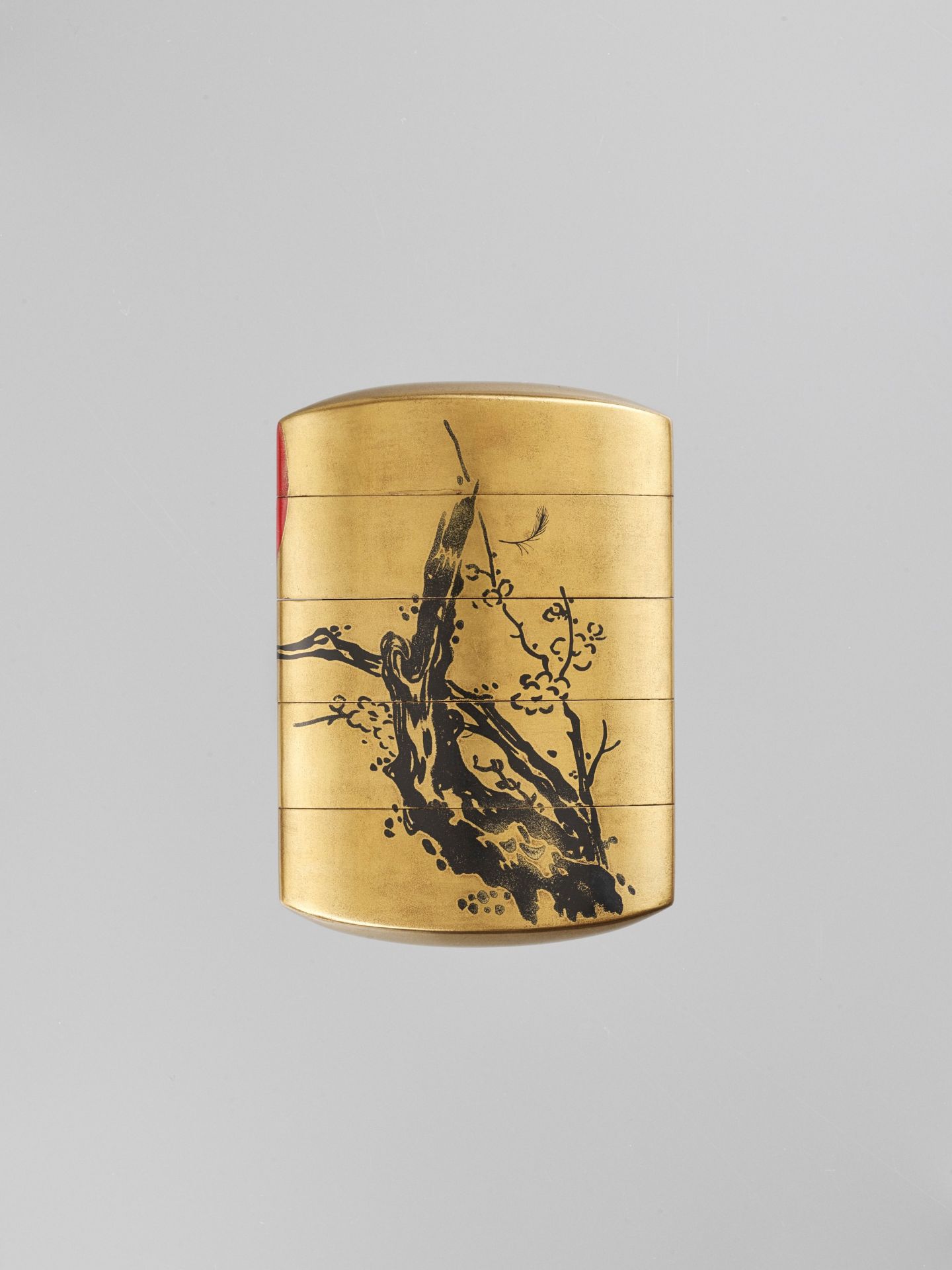 ZESHIN: A LACQUER FOUR-CASE INRO DEPICTING A CROW AGAINST A RED MOON - Image 3 of 7