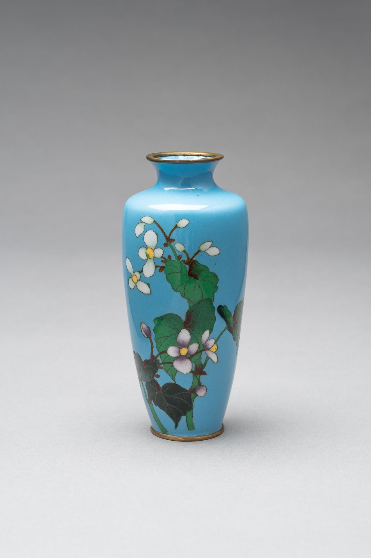 A LIGHT BLUE CLOISONNE ENAMEL VASE - Image 6 of 8