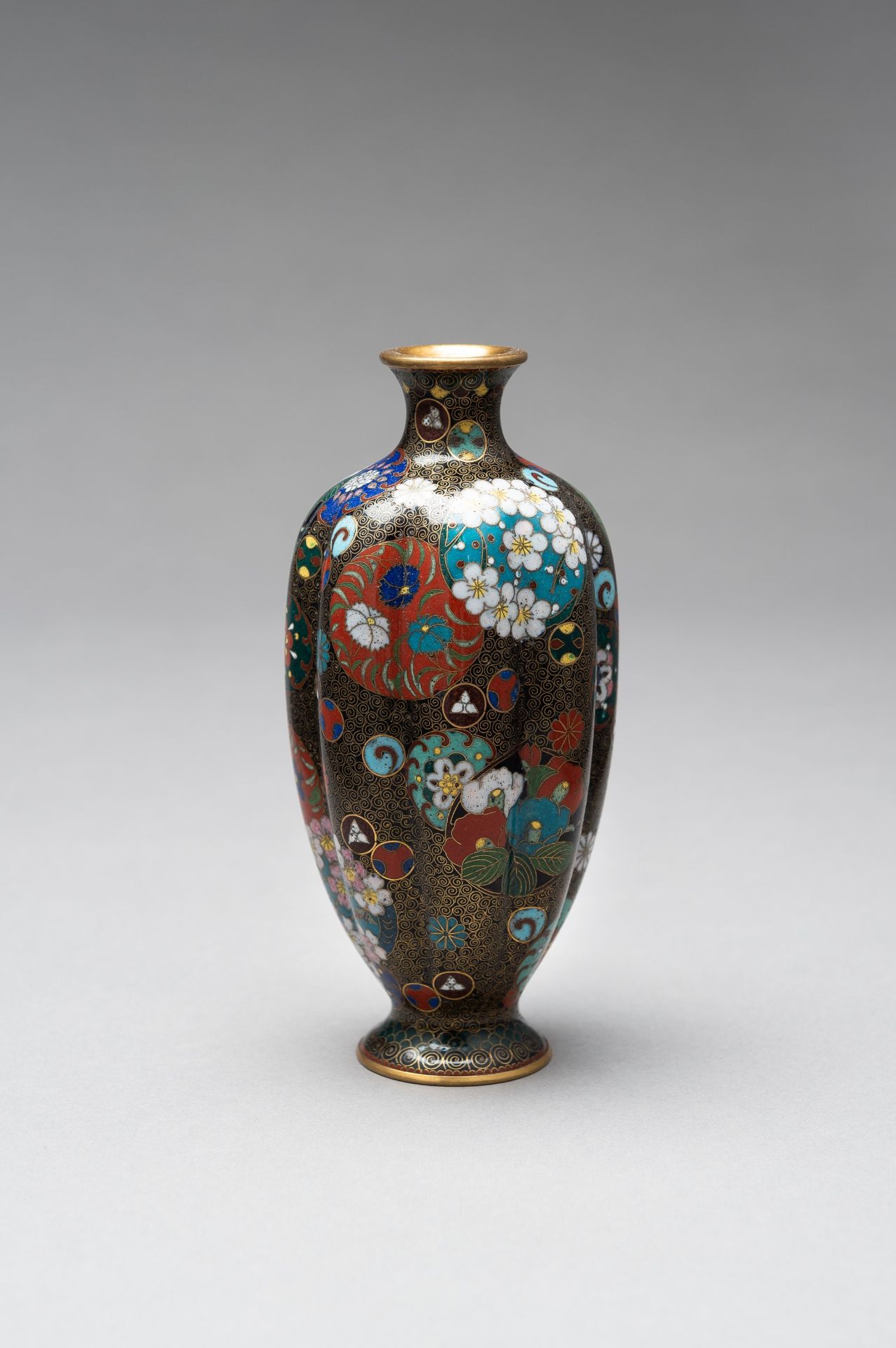 A CLOISONNE ENAMEL LOBED VASE