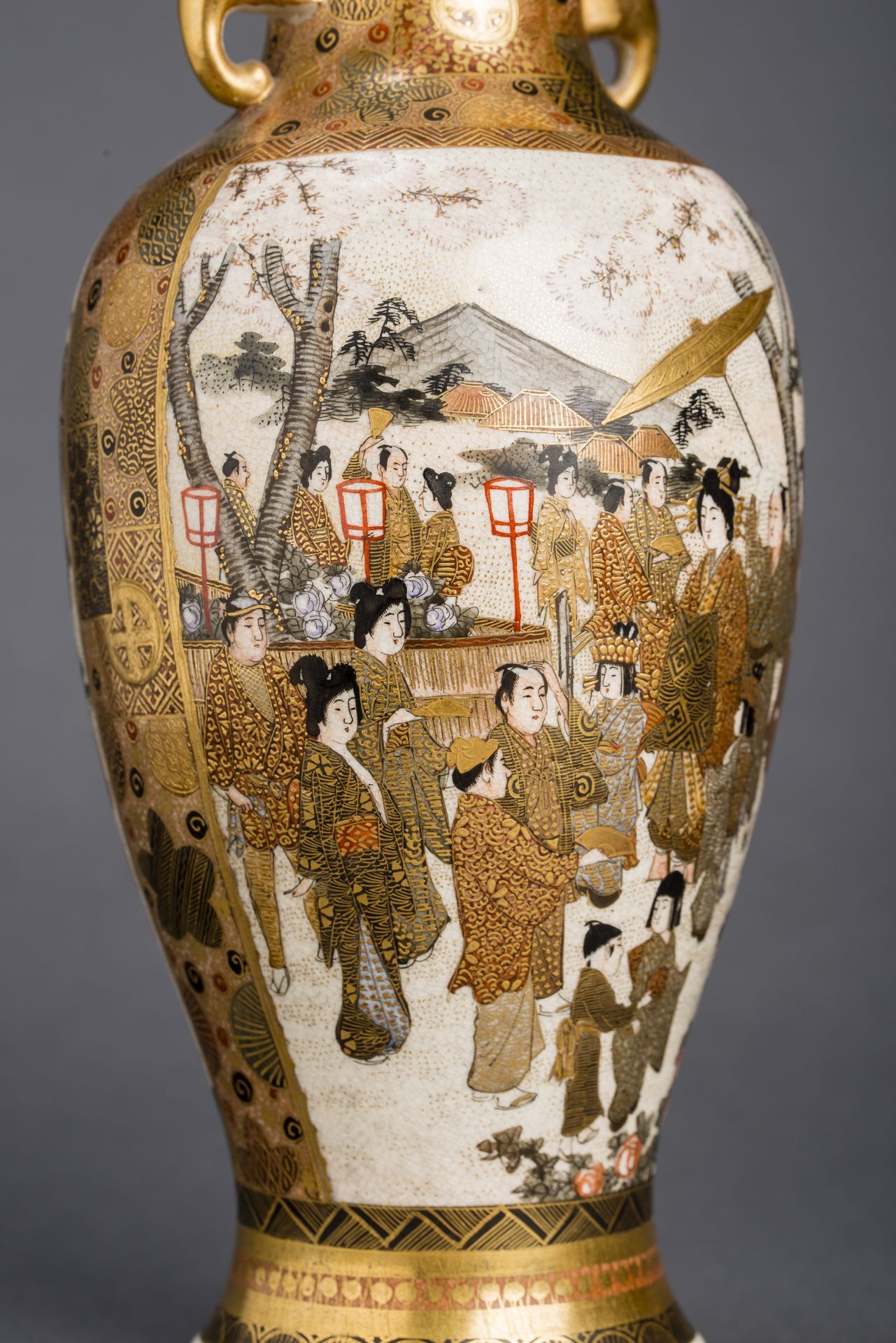 A JAPANESE MEIJI PERIOD GLAZED CERAMIC VASE WITH ROYALS AND SAINTS, SIGNED HODODA - Image 2 of 10