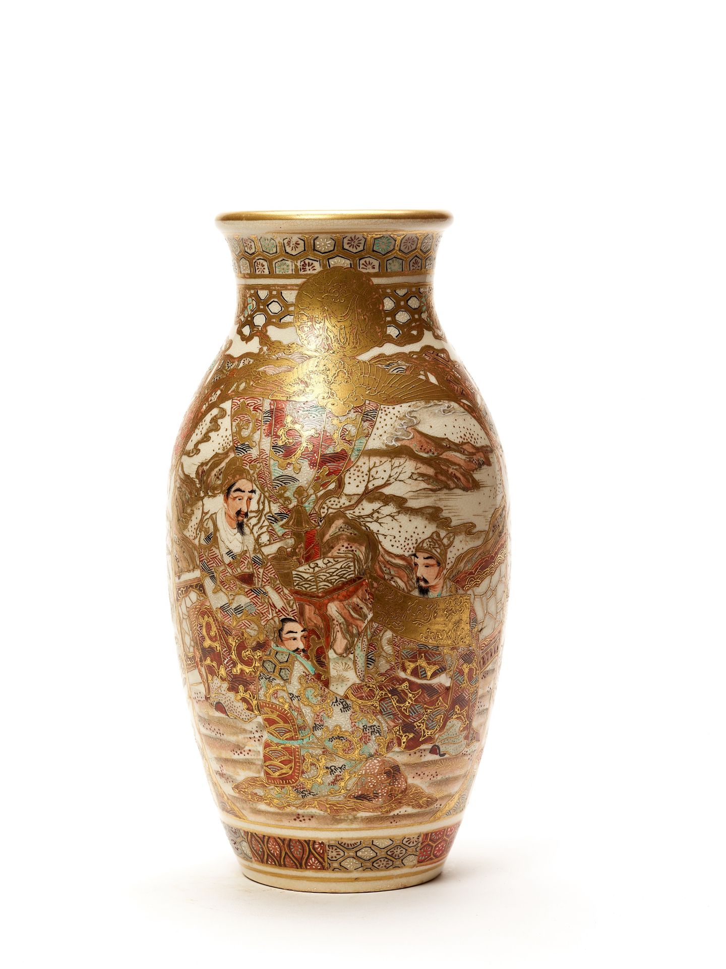 A SATSUMA CERAMIC VASE WITH SCHOLARS - Image 4 of 5