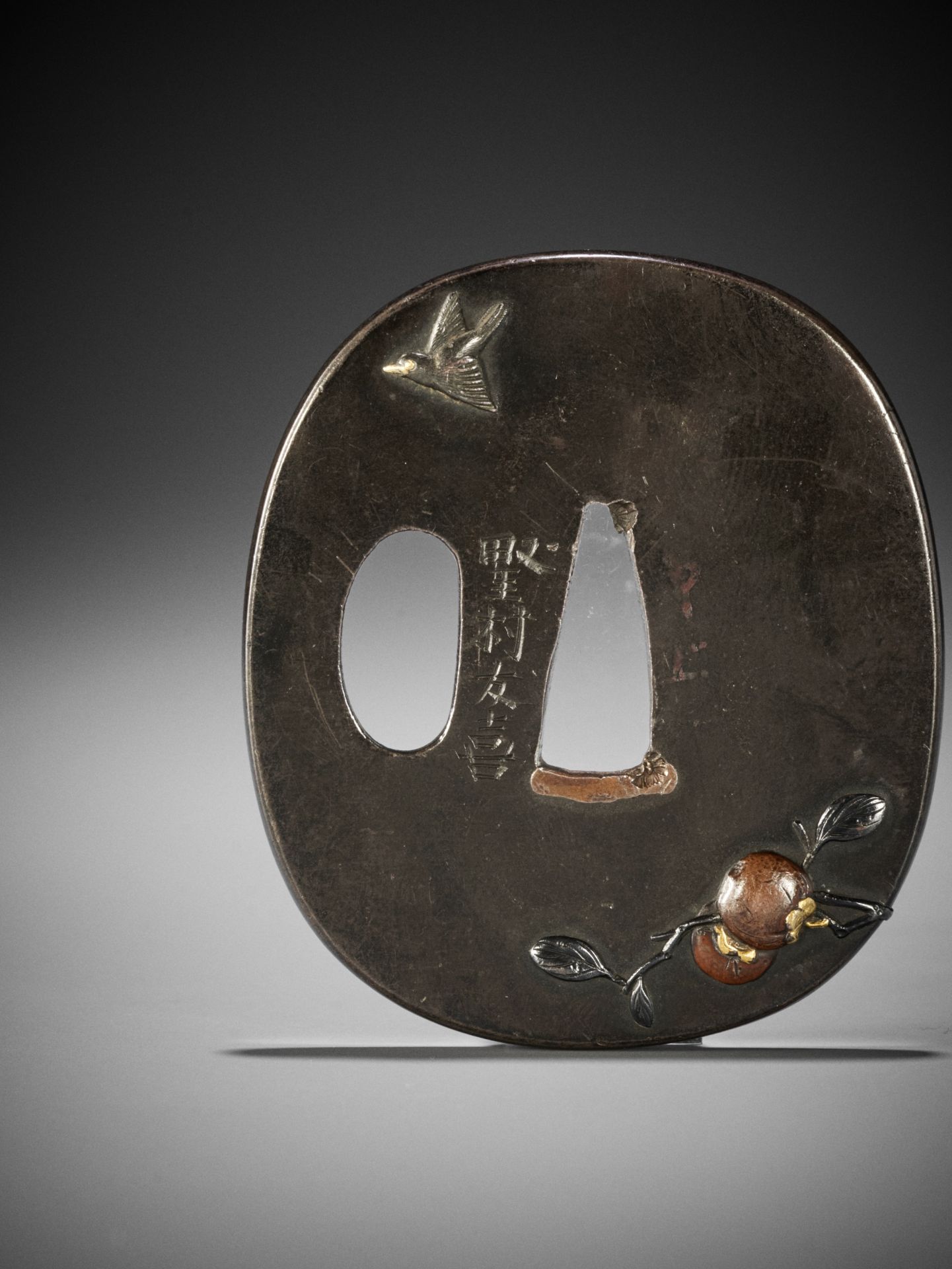 NOMURA YUKI: A SHIBUICHI TSUBA WITH BIRD AND PERSIMMONS - Image 2 of 4