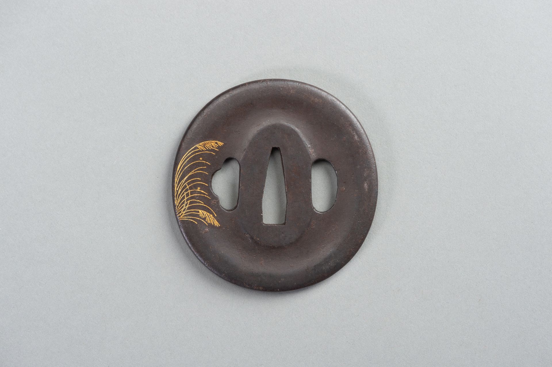 AN IRON TSUBA WITH REED AND LEAF - Image 3 of 5
