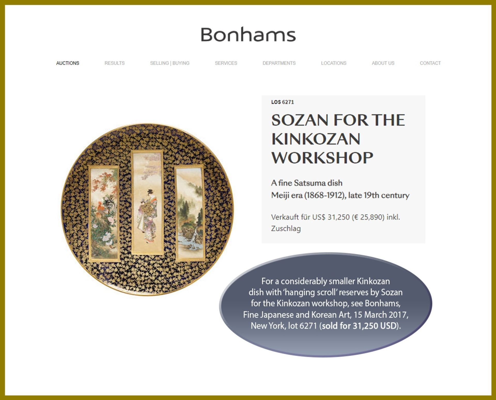 KINKOZAN: A SATSUMA CERAMIC DISH WITH SCROLL PAINTINGS OF POETS - Image 9 of 9