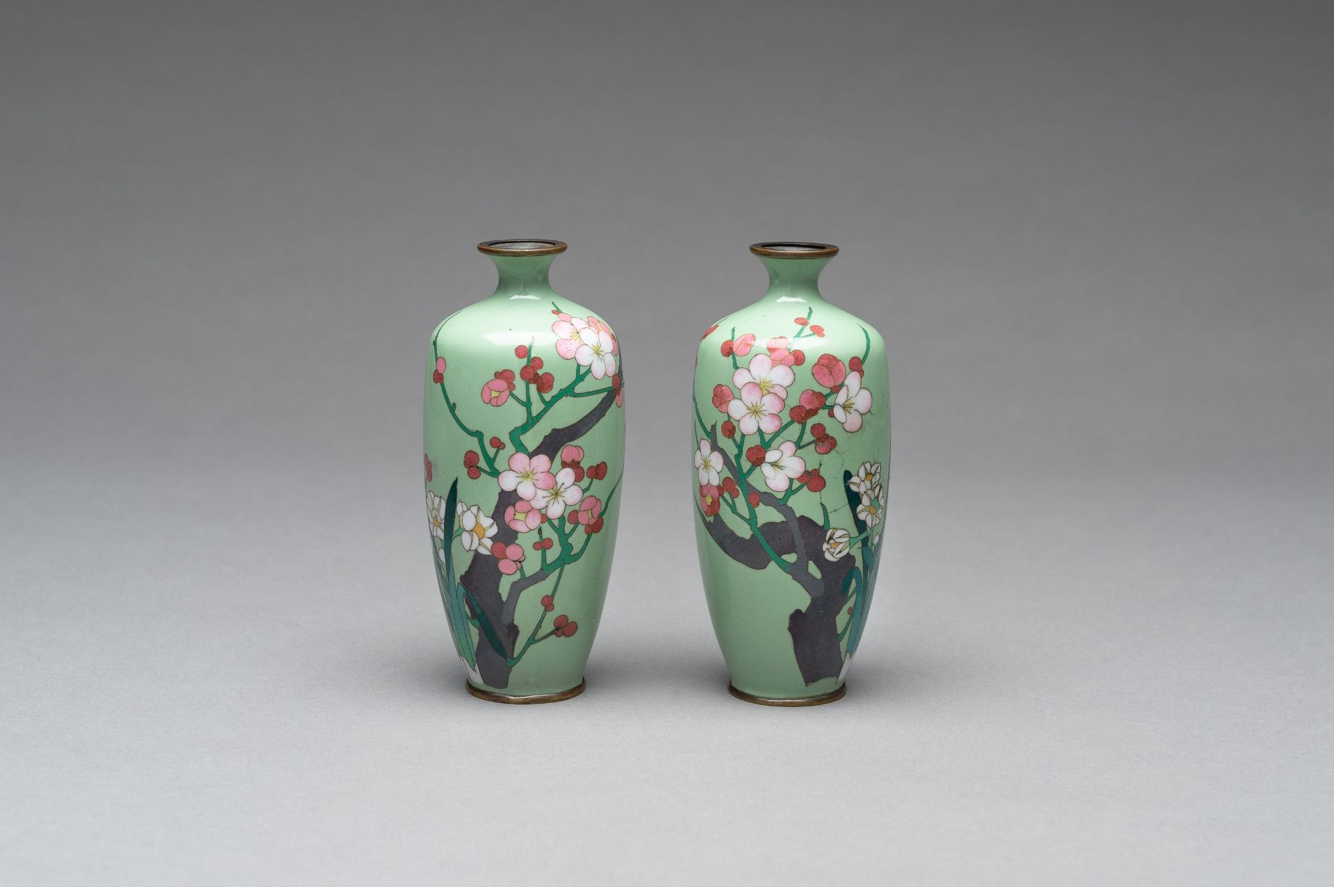 A PAIR OF CLOISONNE ENAMEL VASES