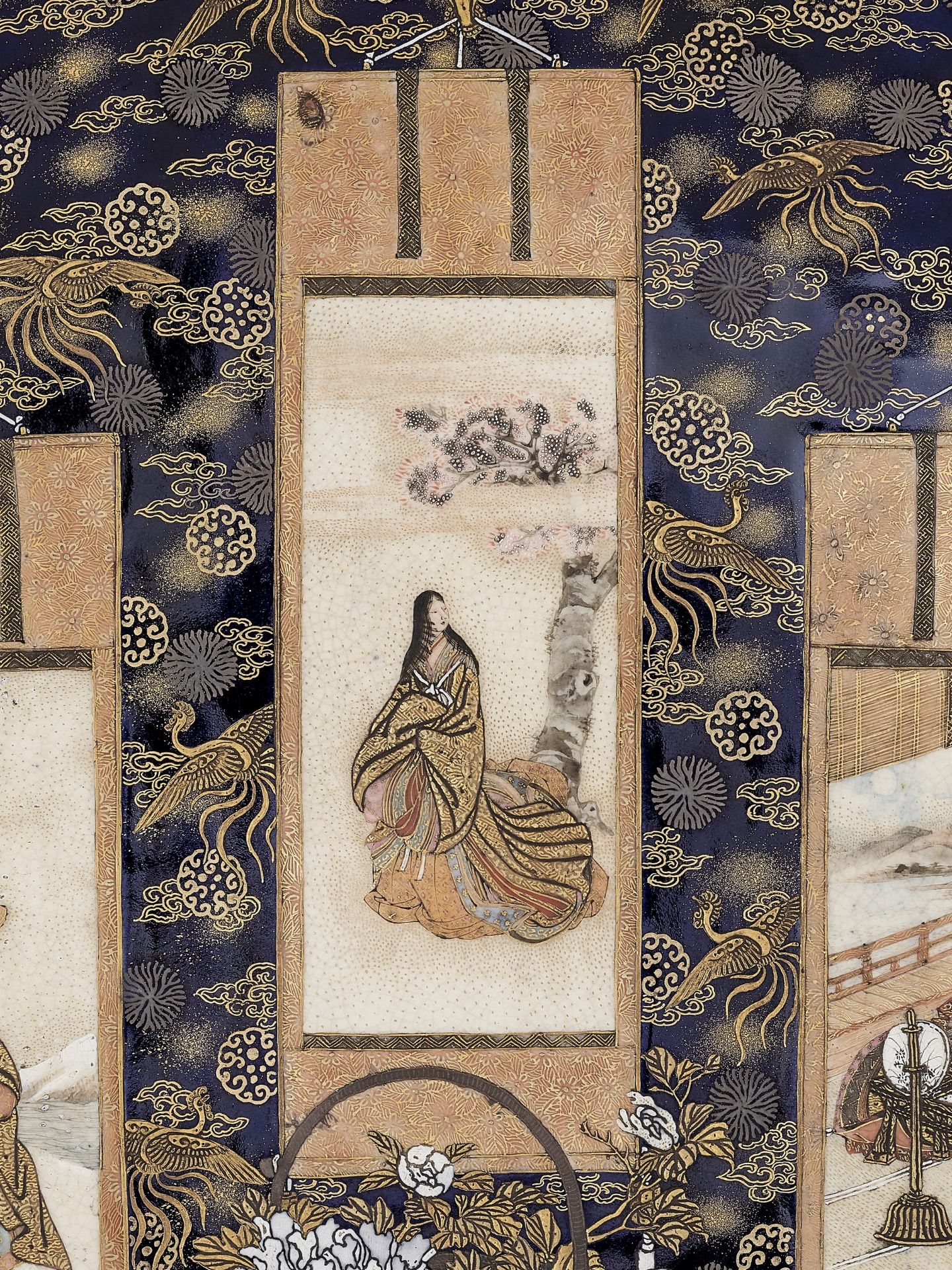 KINKOZAN: A SATSUMA CERAMIC DISH WITH SCROLL PAINTINGS OF POETS - Image 3 of 9