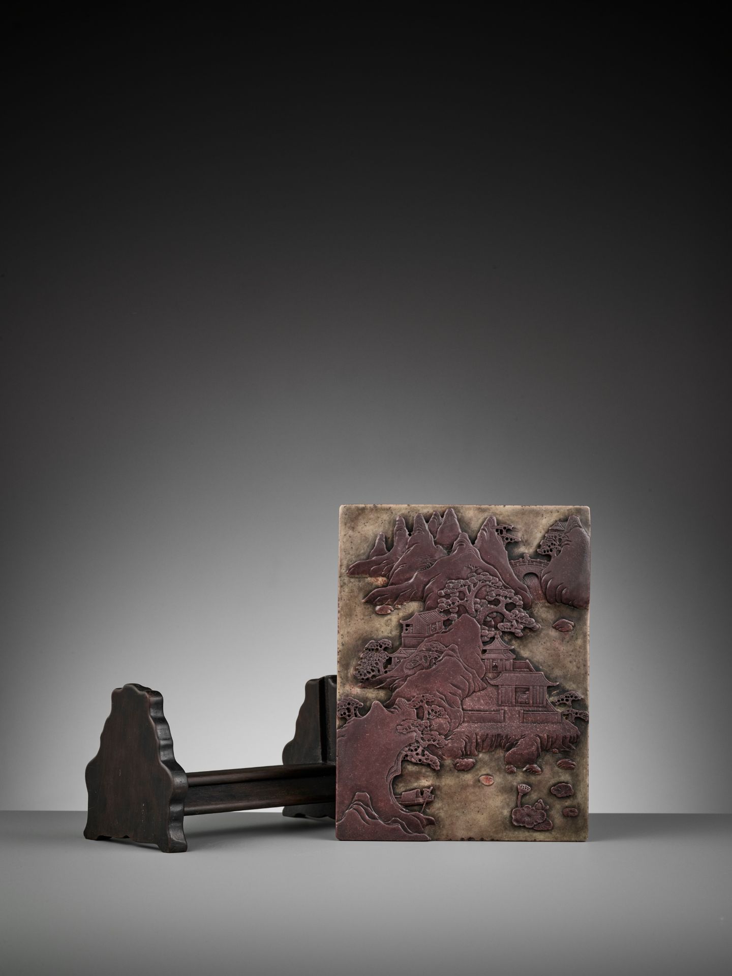 A DUAN STONE 'LANDSCAPE AND POEM' TABLE SCREEN, QING DYNASTY - Image 9 of 9