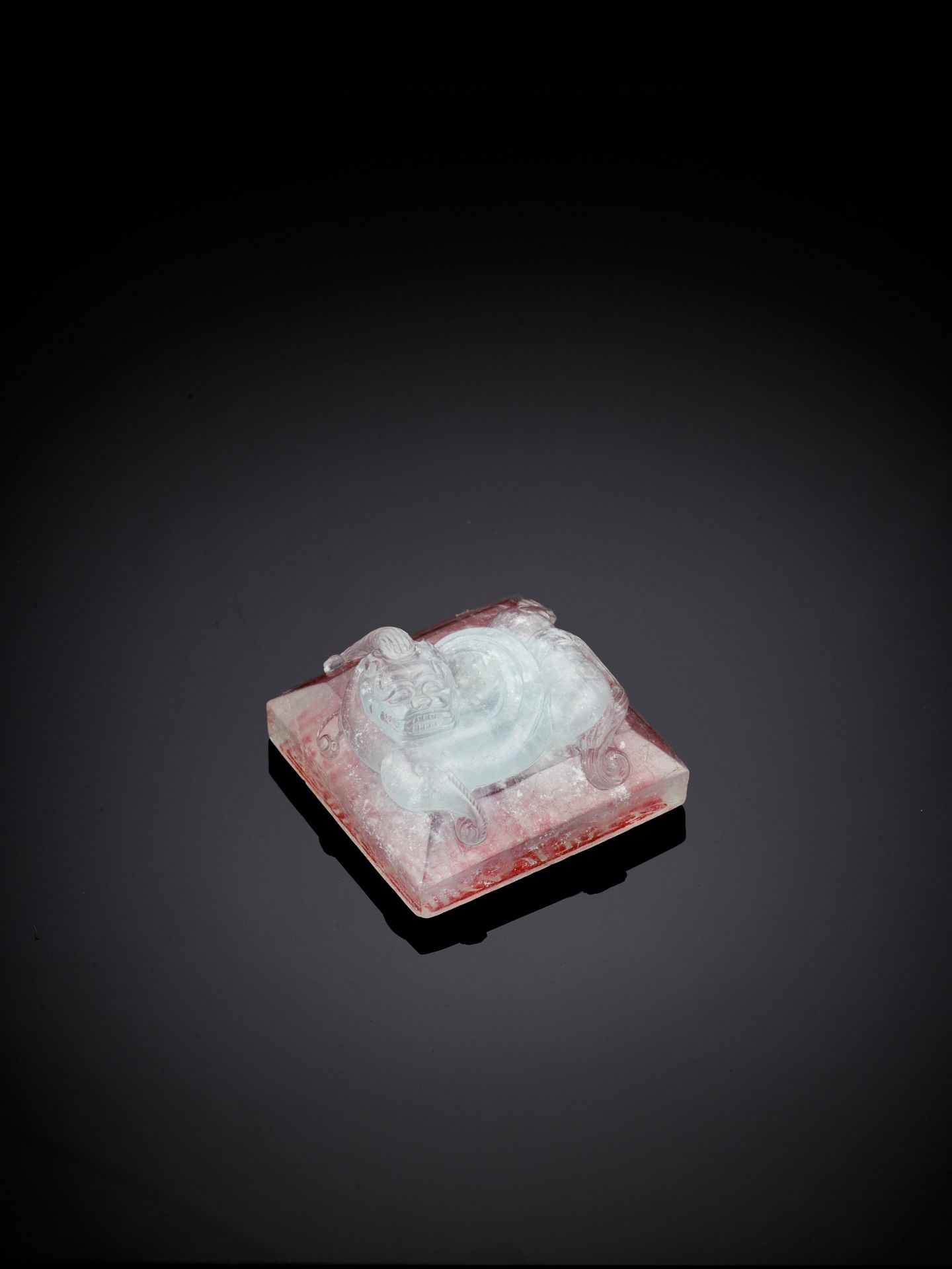 AN AQUAMARINE 'CHILONG' SQUARE SEAL, QING DYNASTY