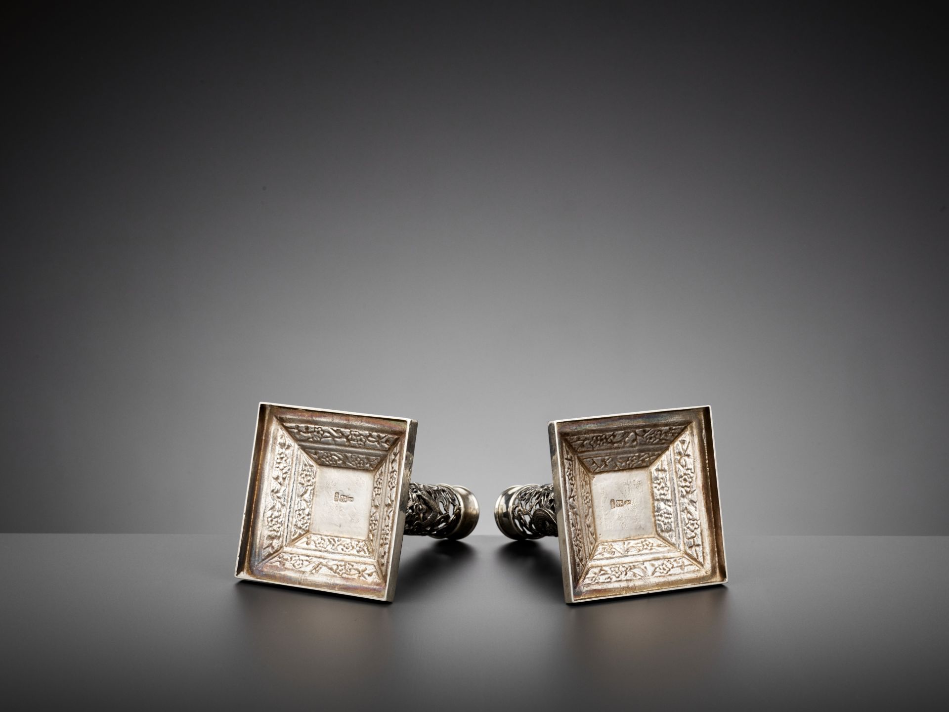 A PAIR OF RETICULATED SILVER CANDLESTICKS, WANG HING, LATE QING DYNASTY - Image 11 of 15