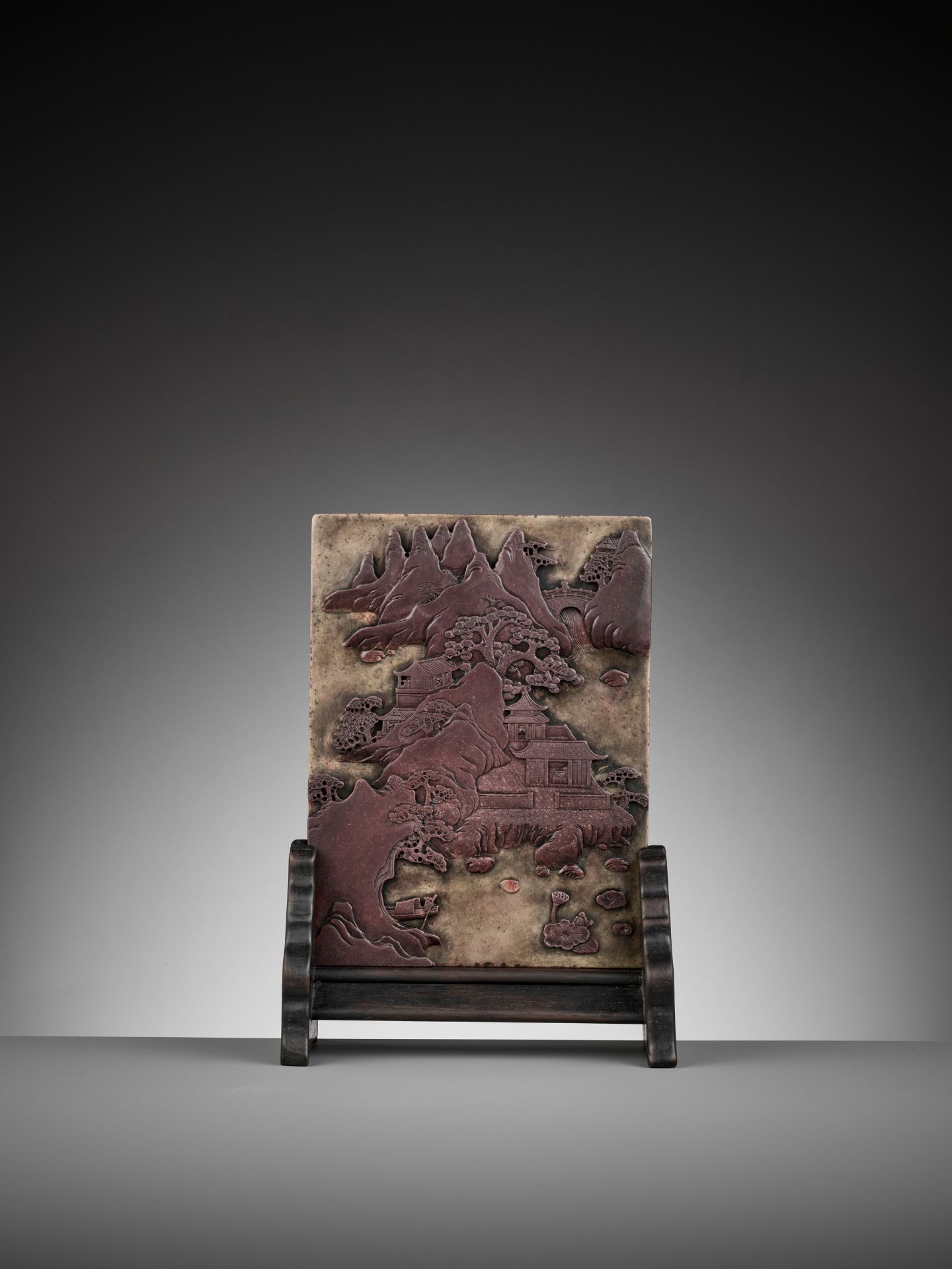 A DUAN STONE 'LANDSCAPE AND POEM' TABLE SCREEN, QING DYNASTY - Image 2 of 9