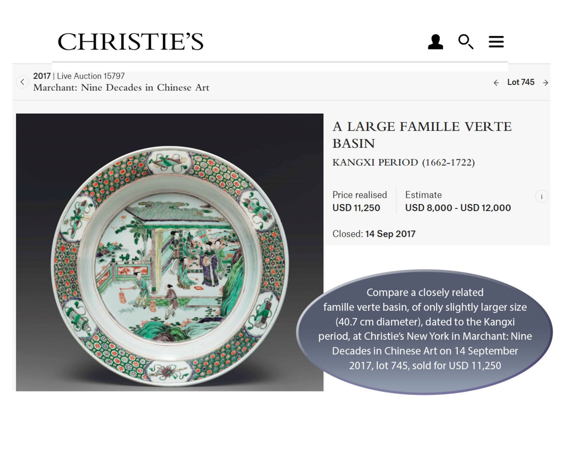 A FAMILLE VERTE 'ROMANCE OF THE WESTERN CHAMBER' BASIN, QING DYNASTY - Image 7 of 7