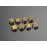 A SET OF EIGHT ANCIENT GANDHARA COIN GOLD RINGS