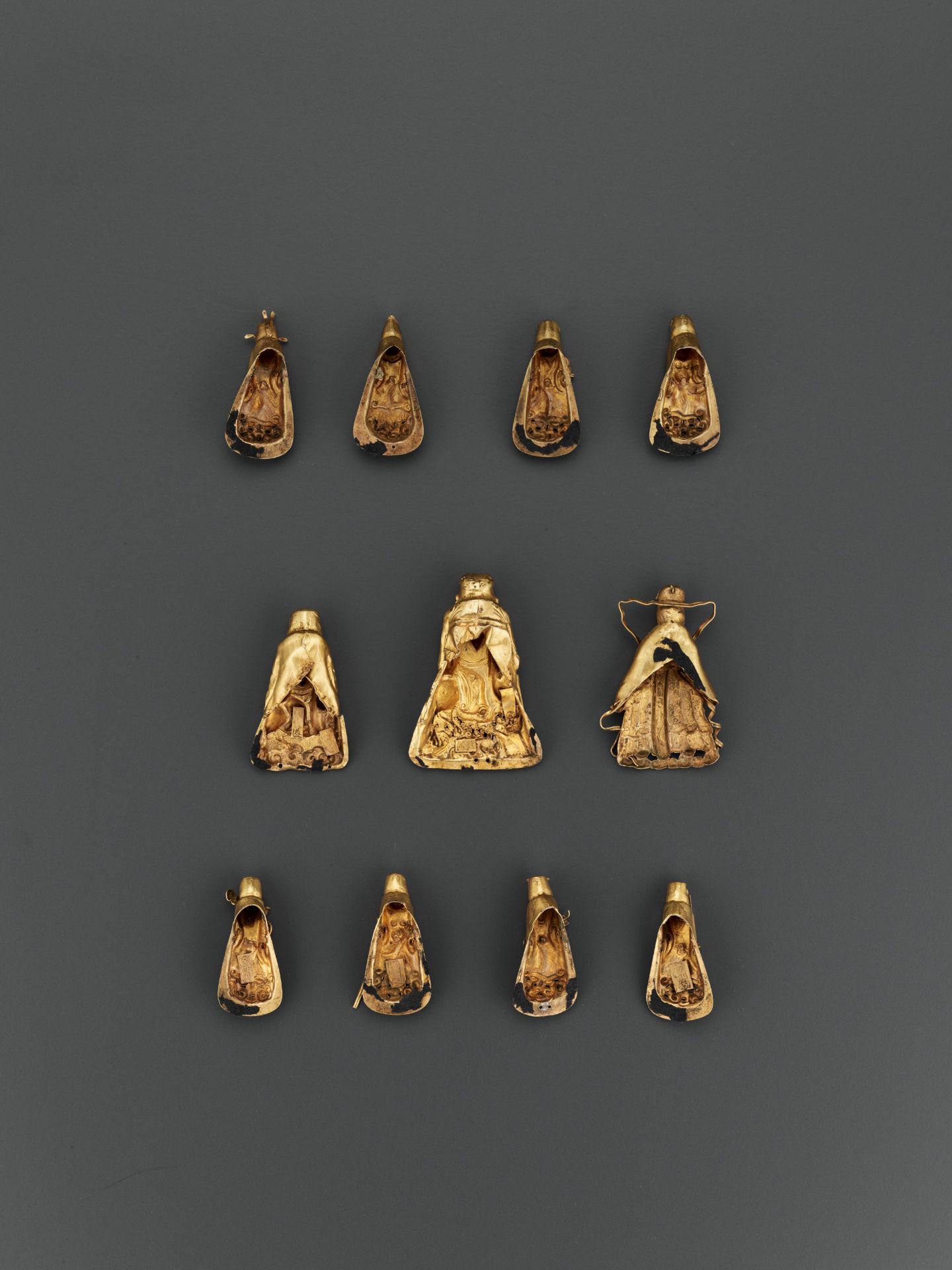 A SET OF ELEVEN GILT SILVER REPOUSSE HEADDRESS ORNAMENTS, QING OR EARLIER - Image 2 of 13