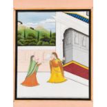 AN INDIAN MINIATURE PAINTING OF A NAYIKA AND HER SAKHI