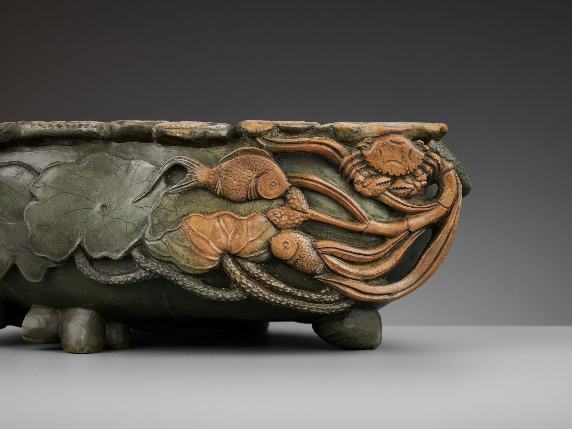 A LARGE DUAN STONE 'LOTUS POND' BASIN, QING DYNASTY - Image 11 of 14