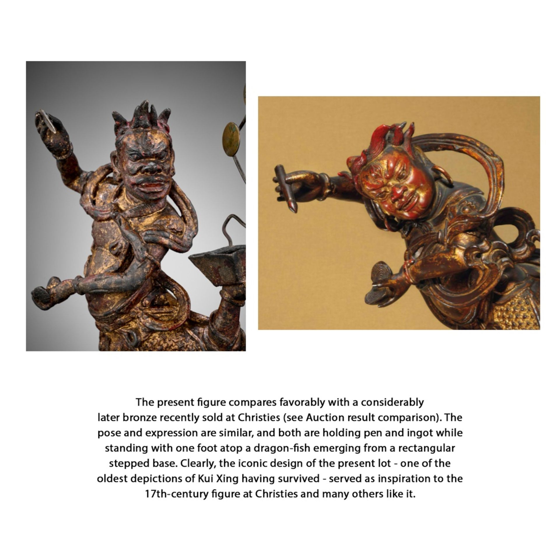 A GILT-LACQUERED BRONZE FIGURE OF KUI XING, SONG DYNASTY - Image 5 of 14