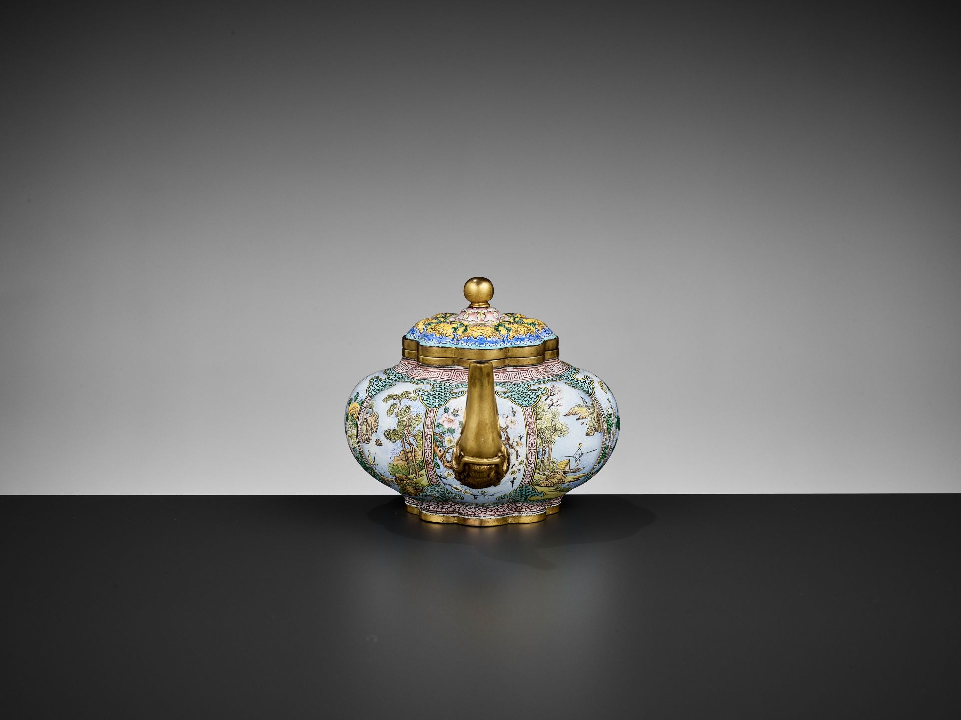 A LOBED ENAMEL ON COPPER TEAPOT, QING DYNASTY - Image 8 of 20