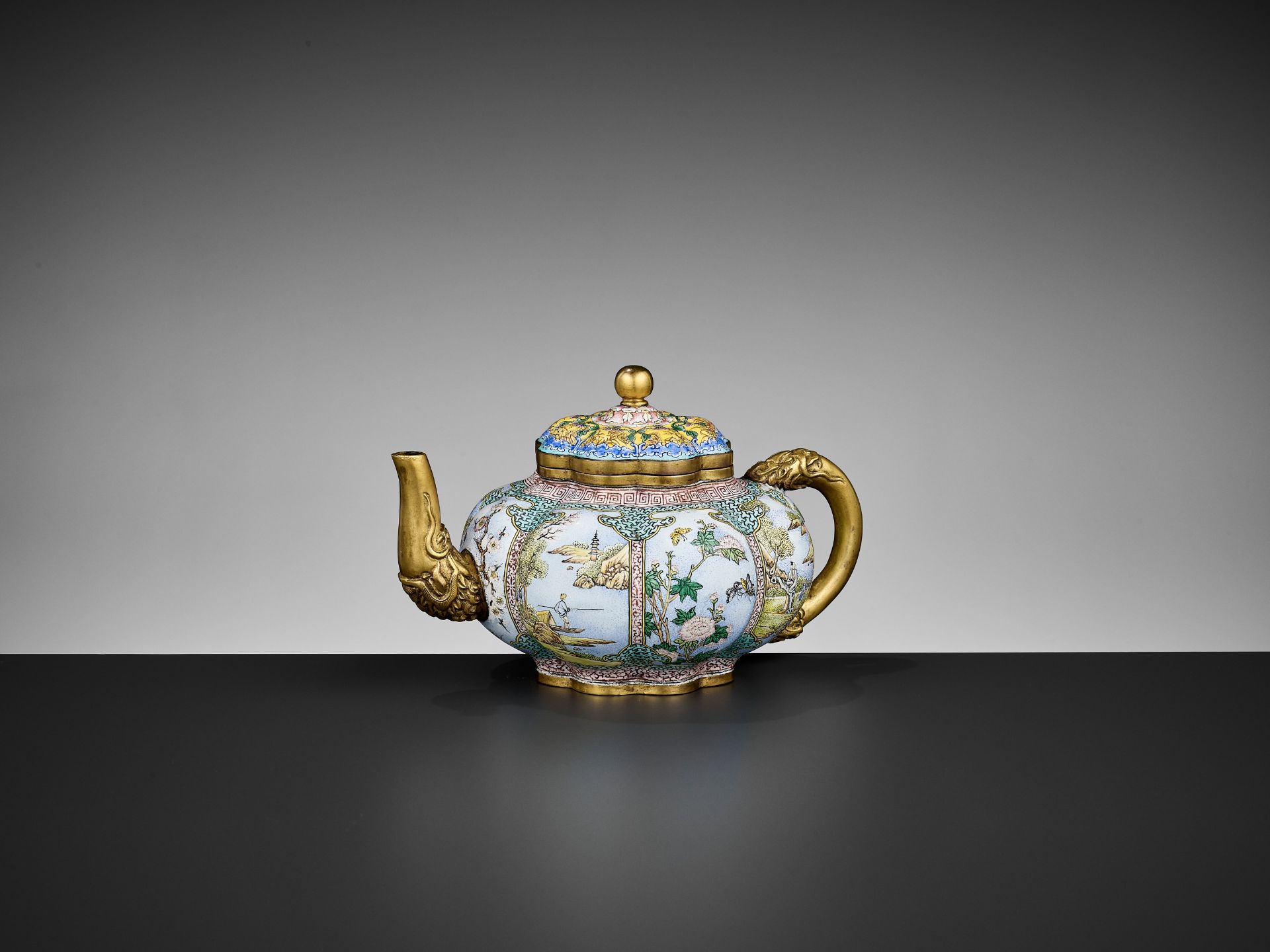 A LOBED ENAMEL ON COPPER TEAPOT, QING DYNASTY - Image 9 of 20