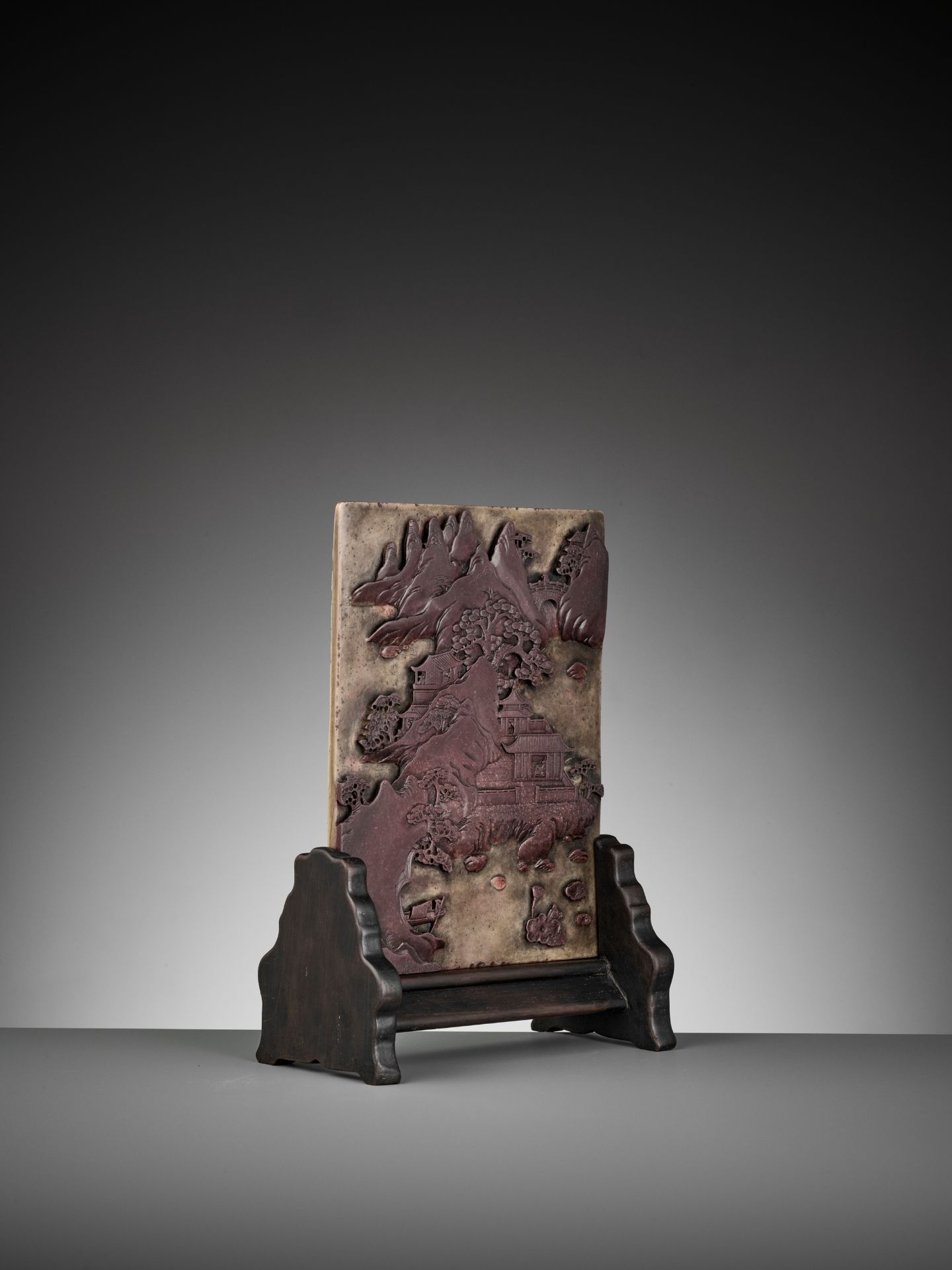 A DUAN STONE 'LANDSCAPE AND POEM' TABLE SCREEN, QING DYNASTY - Image 5 of 9