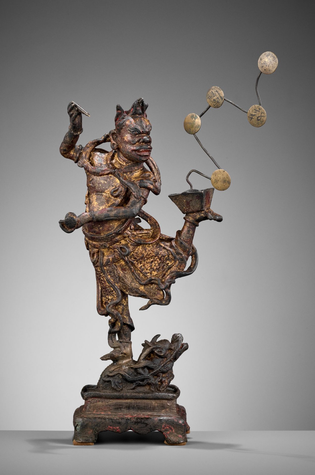 A GILT-LACQUERED BRONZE FIGURE OF KUI XING, SONG DYNASTY