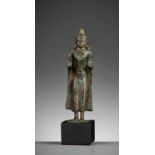 A KURKIHAR-STYLE BRONZE FIGURE OF A CROWNED BUDDHA, BIHAR