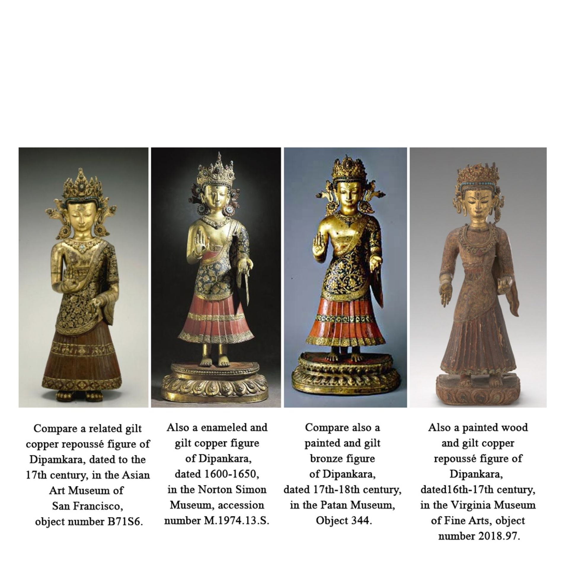 AN EXCEEDINGLY RARE GILT BRONZE FIGURE OF DIPANKARA BUDDHA, LATE MALLA, THREE KINGDOMS PERIOD - Image 5 of 14