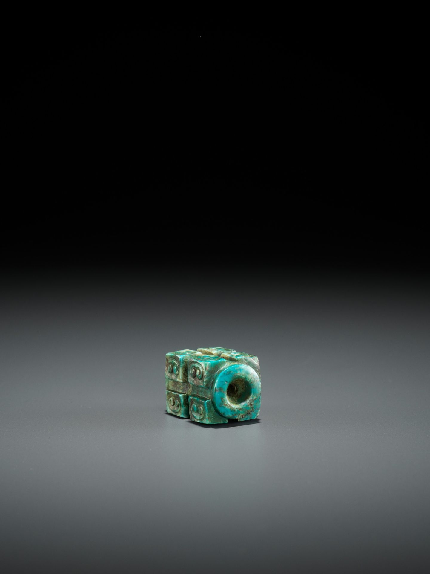 A TURQUOISE CONG-FORM BEAD, SHANG TO WESTERN ZHOU DYNASTY - Image 8 of 9